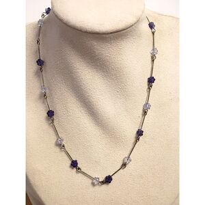 Vintage Dainty Necklace Delicate Flower beads on Chain of Silver Tone Metal Rods